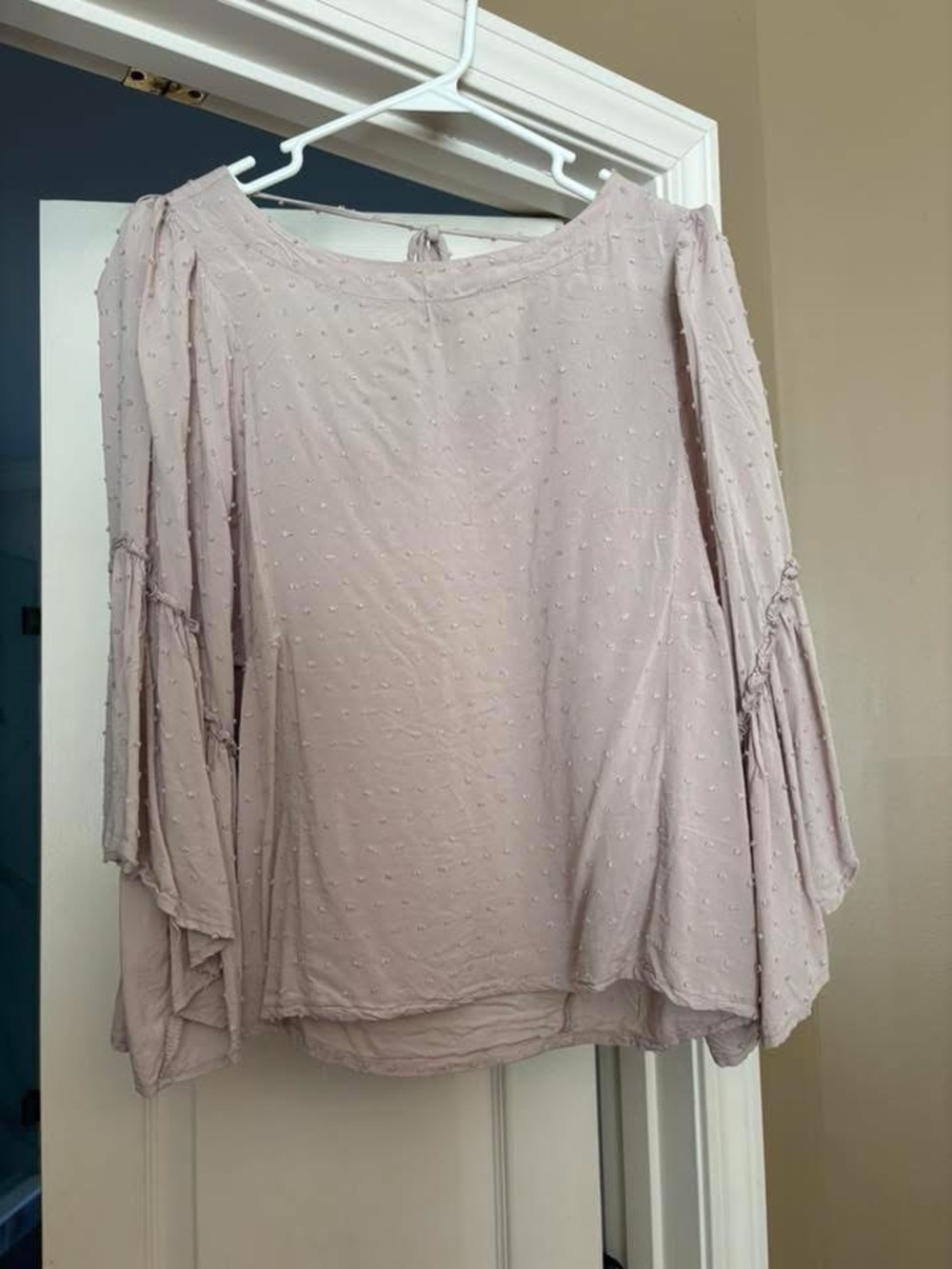 Light Mauve Swiss Dot Peasant Blouse - Women